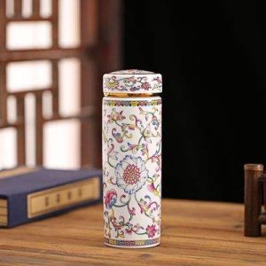 New product double-layer personalized enamel flower ceramic vacuum flask