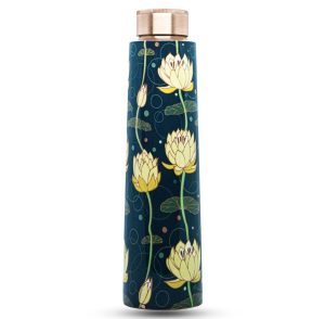 100% Pure Copper Ayurvedic Health Benefits Water Bottles Floral Design with Enamel Scratchproof Coat Copper Water Bottle India